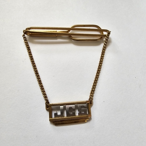 Vintage JCS tie clip silver tone monogram - Picture 2 of 12